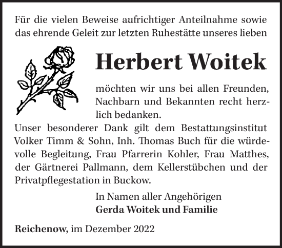 Traueranzeige von Herbert Woitek von Märkische Oderzeitung