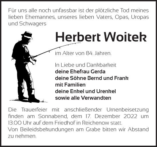 Traueranzeige von Herbert Woitek von Märkische Oderzeitung