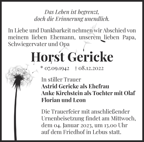 Traueranzeige von Horst Gericke von Märkische Oderzeitung