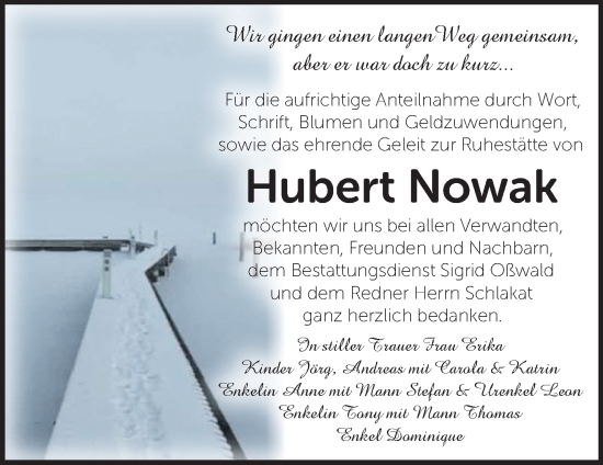 Traueranzeige von Hubert Nowak von Märkische Oderzeitung