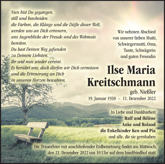 Traueranzeige von Ilse Maria Kreitschmann von Märkische Oderzeitung