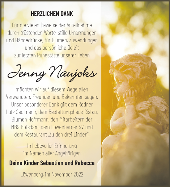 Traueranzeige von Jenny Naujoks von Märkische Oderzeitung