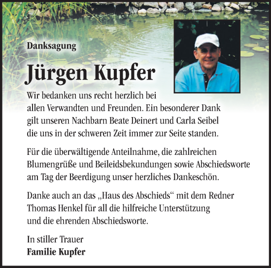 Traueranzeige von Jürgen Kupfer von Märkische Oderzeitung