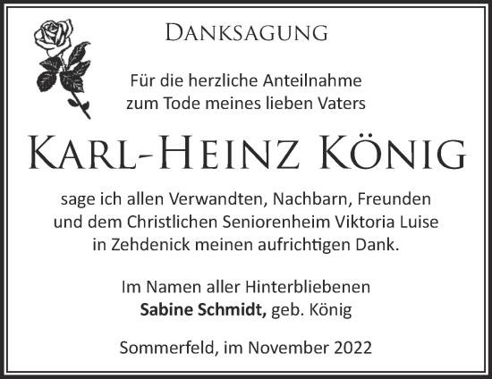 Traueranzeige von Karl-Heinz König von Märkische Oderzeitung