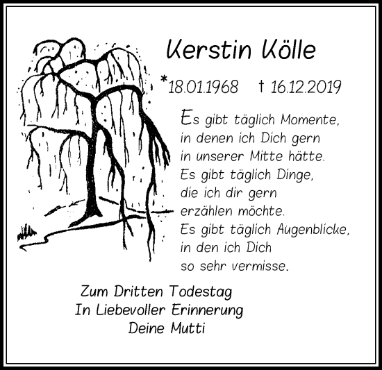 Traueranzeige von Kerstin Kölle von Märkische Oderzeitung