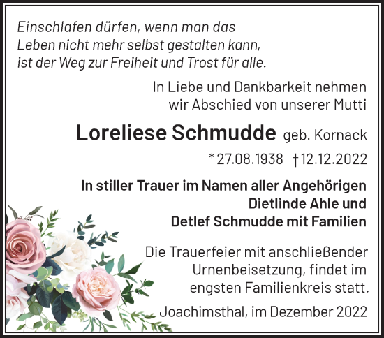 Traueranzeige von Loreliese Schmudde von Märkische Oderzeitung