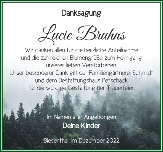 Traueranzeige von Lucie Bruhns von Märkische Oderzeitung