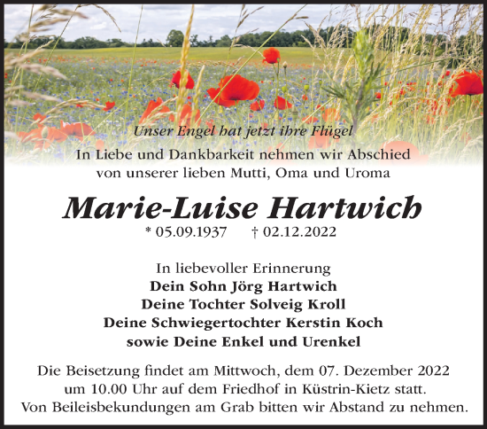 Traueranzeige von Marie-Luise Hartwich von Märkische Oderzeitung