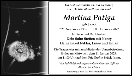 Traueranzeige von Martina Patiga von Märkische Oderzeitung