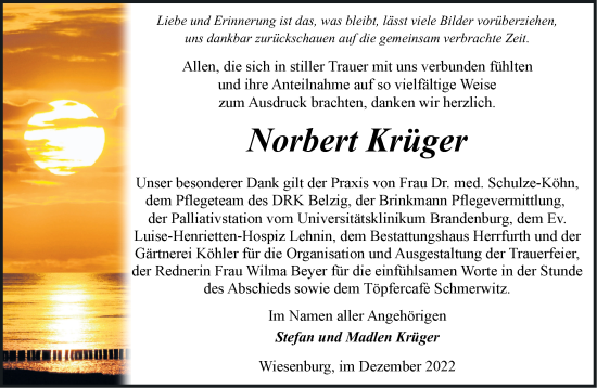 Traueranzeige von Norbert Krüger von Märkische Oderzeitung