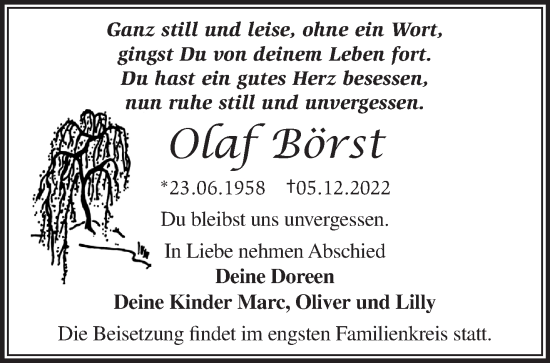 Traueranzeige von Olaf Börst von Märkische Oderzeitung