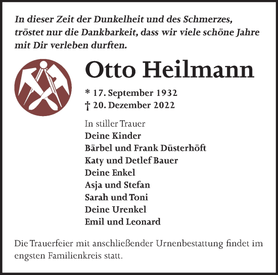 Traueranzeige von Otto Heilmann von Märkische Oderzeitung