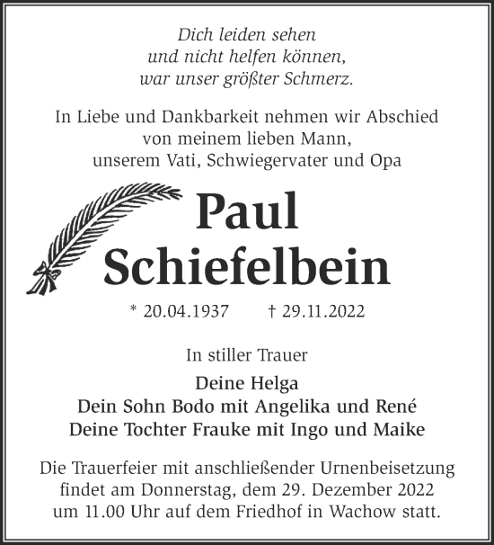 Anzeige Paul Schiefelbein