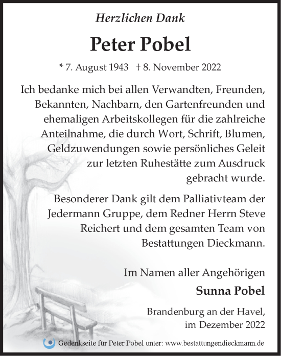 Traueranzeige von Peter Pobel von Märkische Oderzeitung