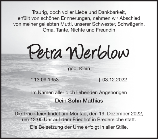 Anzeige Petra Werblow
