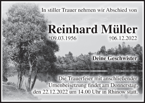 Traueranzeige von Reinhard Müller von Märkische Oderzeitung