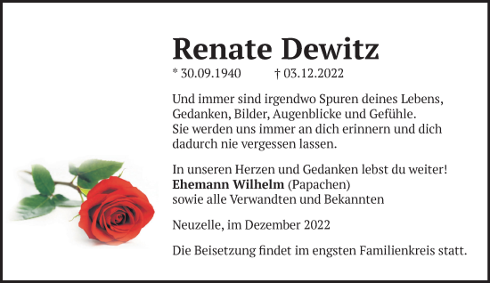 Traueranzeige von Renate Dewitz von Märkische Oderzeitung