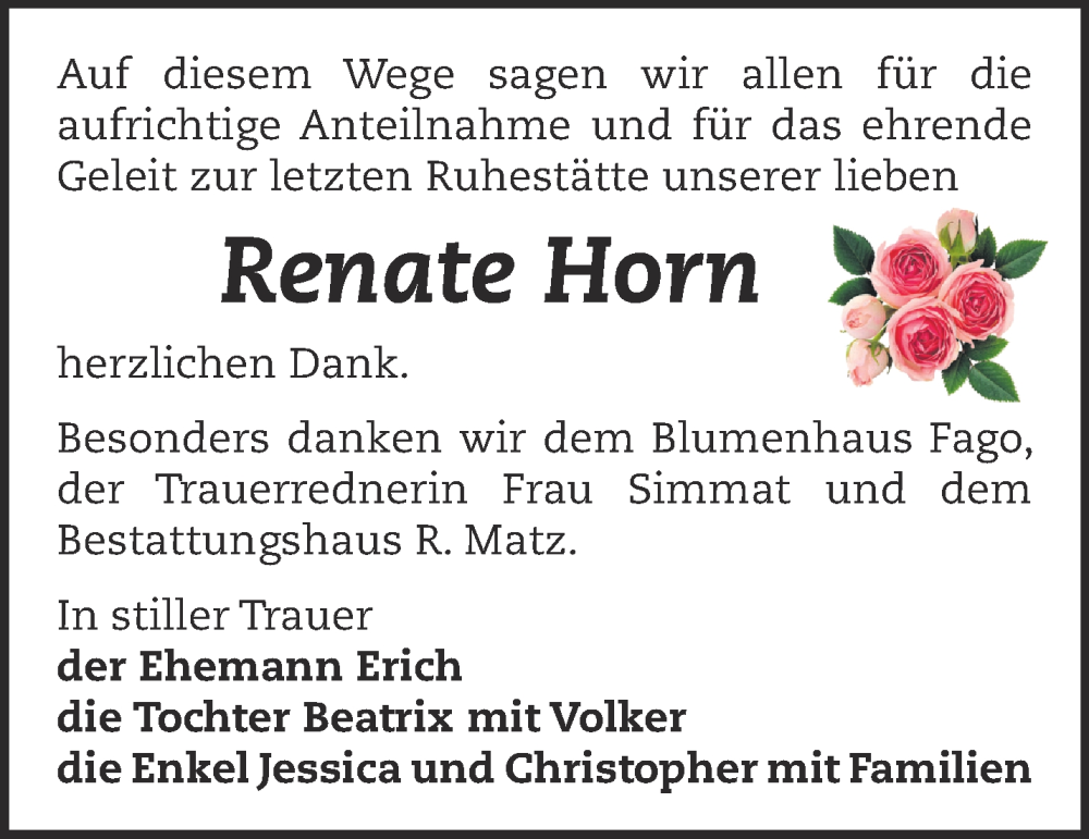  Traueranzeige für Renate Horn vom 17.12.2022 aus Märkische Oderzeitung