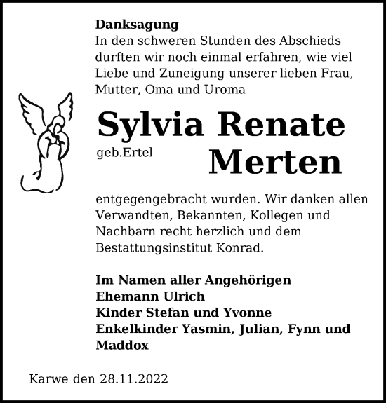 Anzeige Sylvia Renate Merten