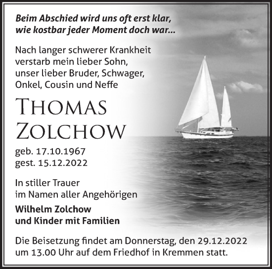 Traueranzeige von Thomas Zolchow von Märkische Oderzeitung