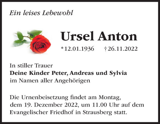 Anzeige Ursel Anton
