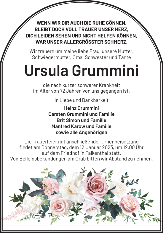 Traueranzeige von Ursula Grummini von Märkische Oderzeitung