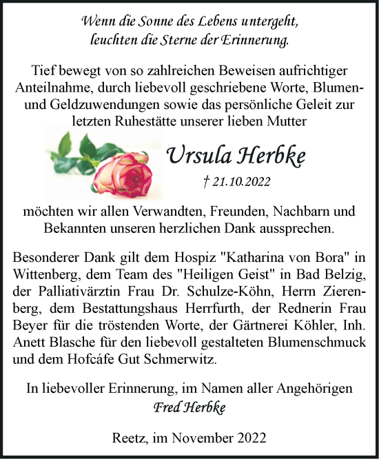 Traueranzeige von Ursula Herbke von Märkische Oderzeitung