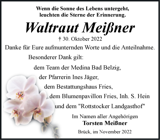 Traueranzeige von Waltraut Meißner von Märkische Oderzeitung