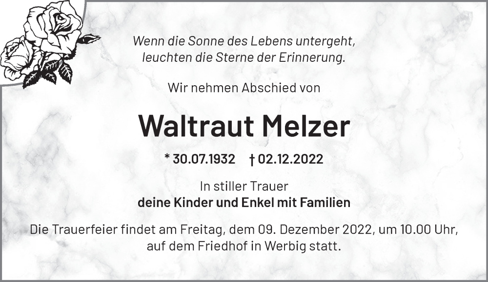  Traueranzeige für Waltraut Melzer vom 07.12.2022 aus Märkische Oderzeitung
