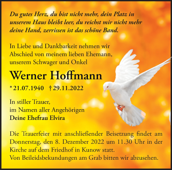 Anzeige Werner Hoffmann