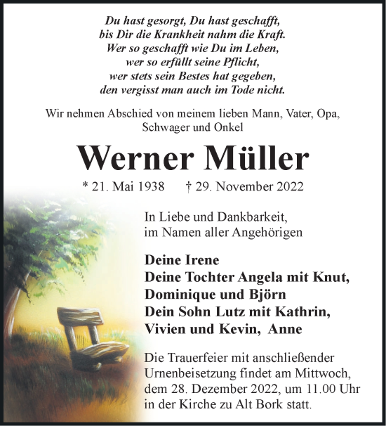 Traueranzeige von Werner Müller von Märkische Oderzeitung