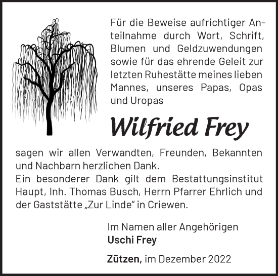 Traueranzeige von Wilfried Frey von Märkische Oderzeitung