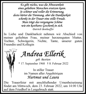 Traueranzeige von Andrea Ellerik von Märkische Oderzeitung