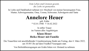Traueranzeige von Annelore Heuer von Märkische Oderzeitung