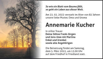 Traueranzeige von Annemarie Kucher von Märkische Oderzeitung