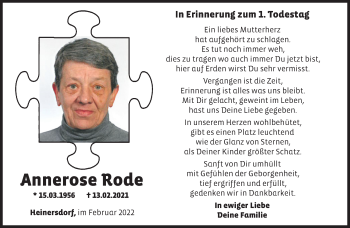 Traueranzeige von Annerose Rode von Märkische Oderzeitung