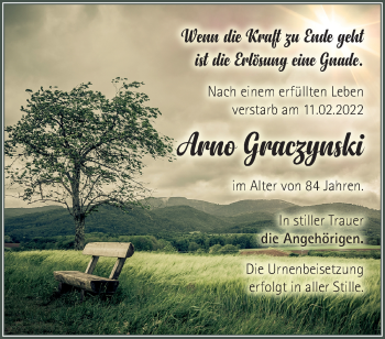 Traueranzeige von Arno Graczynski von Märkische Oderzeitung