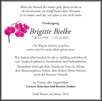 Traueranzeige von Brigitte Bielke von Märkische Oderzeitung