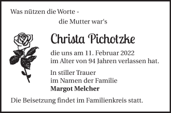 Traueranzeige von Christa Pichotzke von Märkische Oderzeitung