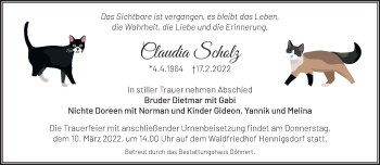 Traueranzeige von Claudia Scholz von Märkische Oderzeitung