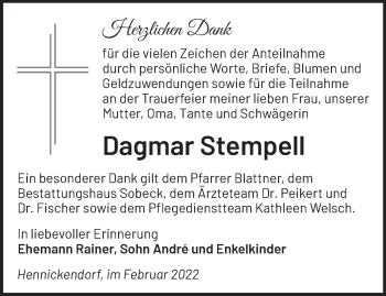 Traueranzeige von Dagmar Stempell von Märkische Oderzeitung