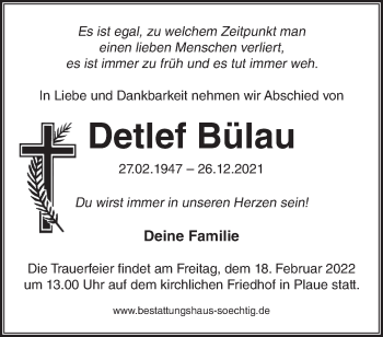 Traueranzeige von Detlef Bülau von Märkische Oderzeitung