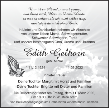 Traueranzeige von Edith Gelhorn von Märkische Oderzeitung