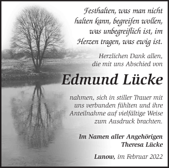 Traueranzeige von Edmund Lücke von Märkische Oderzeitung