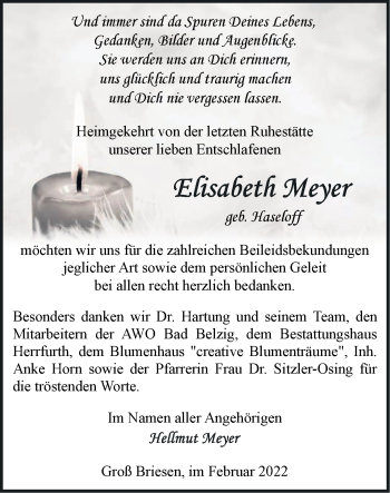 Traueranzeige von Elisabeth Meyer von Märkische Oderzeitung