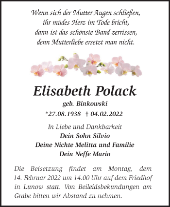 Traueranzeige von Elisabeth Polack von Märkische Oderzeitung