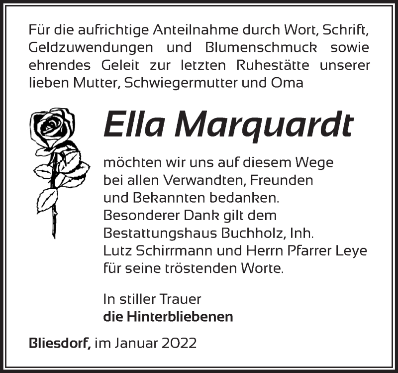  Traueranzeige für Ella Marquardt vom 04.02.2022 aus Märkische Oderzeitung