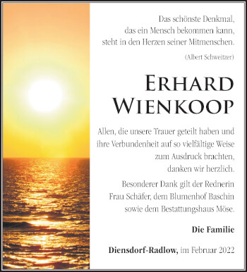 Traueranzeige von Erhard Wienkoop von Märkische Oderzeitung