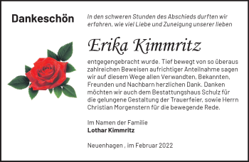 Traueranzeige von Erika Kimmritz von Märkische Oderzeitung