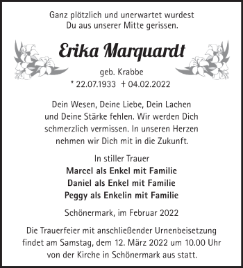 Traueranzeige von Erika Marquardt von Märkische Oderzeitung